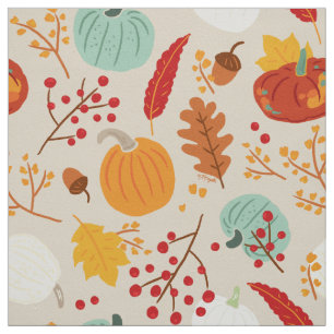 Autumn Pumpkins and Leaves Pattern Stof
