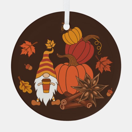 Autumn Pumpkins Gnome Spice Kaart Glas Ornament (Achterkant)