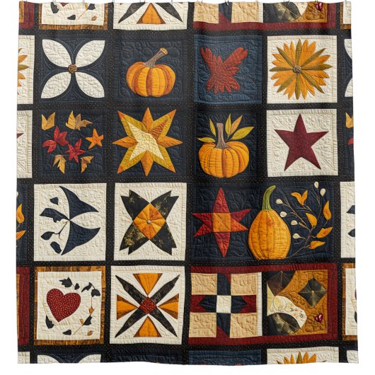 Autumn Quilt Block Pattern | rustieke oogst Douchegordijn (Voorkant)