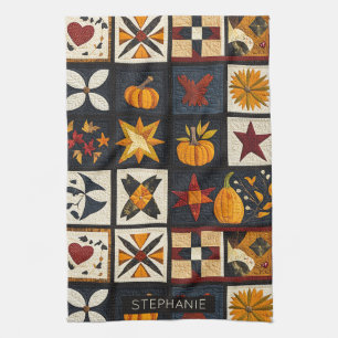 Autumn Quilt Block Pattern rustieke oogst Theedoek