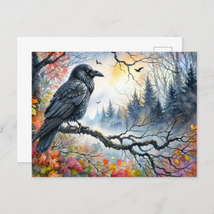 Autumn Raven Waterverf Art Briefkaart