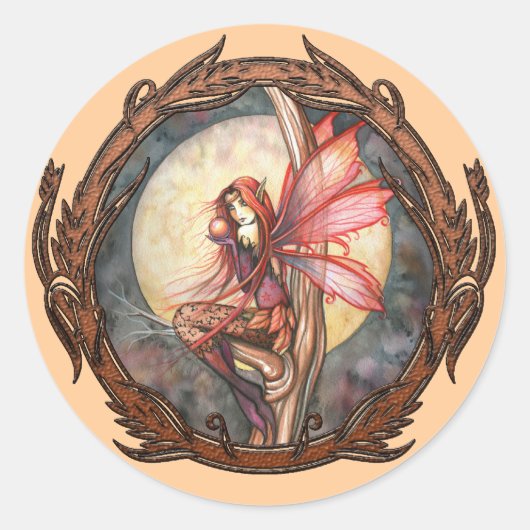 Autumn Red Fairy Fantasy Art Stickers (Voorkant)