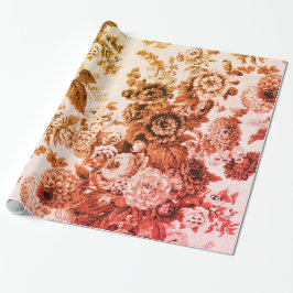 Autumn Red Yellow Tone Floral Toile Cadeaupapier