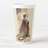 "Autumn Reverie" Japanese Cat in Kimono Art Latte Mok (Voorkant)