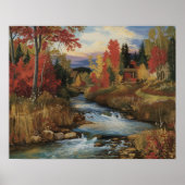Autumn River Landschap olieverfschilderij Poster (Voorkant)