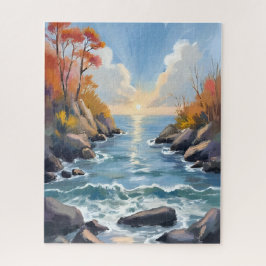 Autumn River Sunlight Fall Landscape Watercolor Legpuzzel