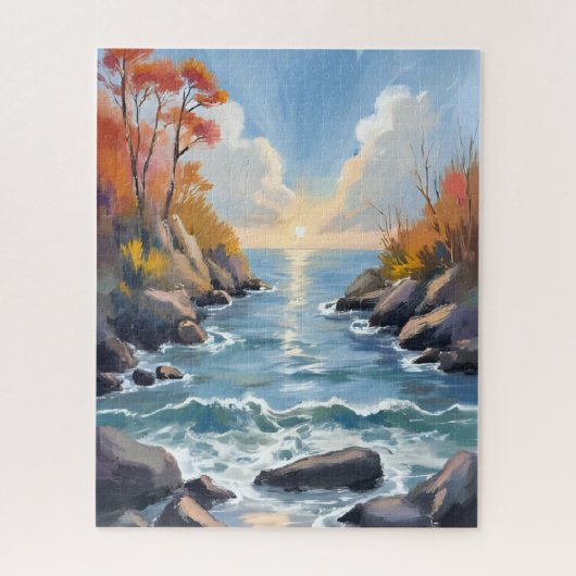 Autumn River Sunlight Fall Landscape Watercolor Legpuzzel (Verticaal)