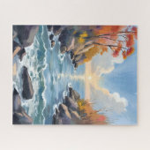 Autumn River Sunlight Fall Landscape Watercolor Legpuzzel (Horizontaal)