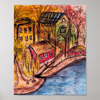 Autumn Riverside Art – Gezellige Herfst Poster