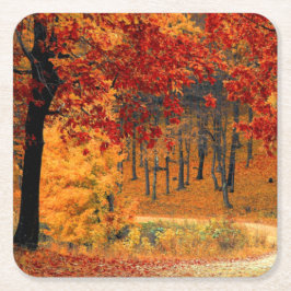 Autumn Road Vierkante Kartonnen Onderzetter