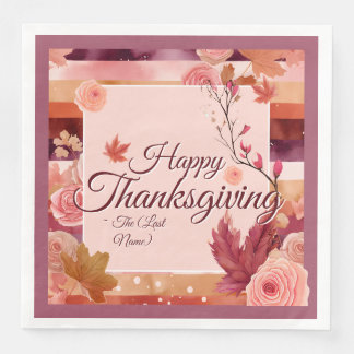 Autumn Rose Happy Thanksgiving Paper Napkin Servet