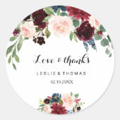 Autumn Rustic Burgundy Love & Bedankt Wedding Ronde Sticker (Voorkant)