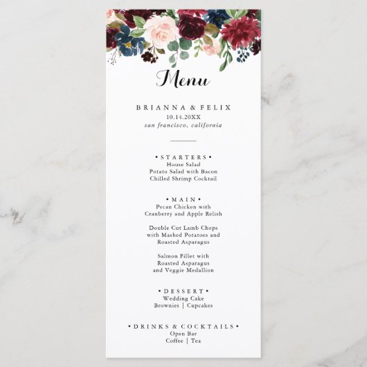 Autumn Rustic Burgundy Modern Calligraphy Dinner Menu (Voorkant)