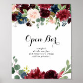 Autumn Rustic Calligraphy Wedding Open Bar Sign Poster (Voorkant)