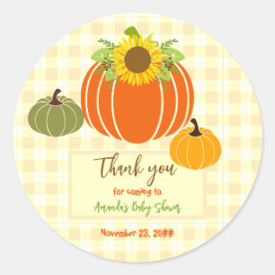 Autumn Rustic Yellow Pumpkin Sunflower Baby shower Ronde Sticker