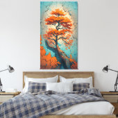 Autumn’s Last Stand: A Fiery Tree in a Cracked  Canvas Afdruk (Insitu (Slaapkamer))