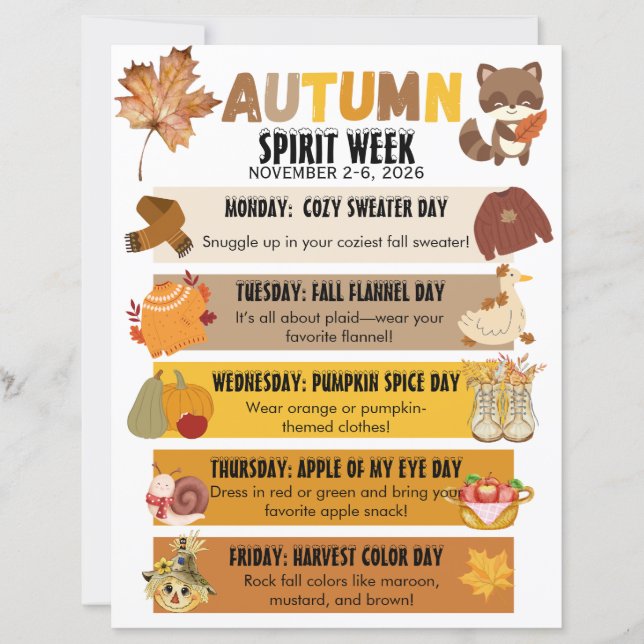 Autumn School Spirit Week Flyer  (Voorkant)