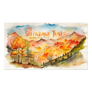 Autumn Shenandoah Trails Map – Watercolor Wall Art Foto Afdruk
