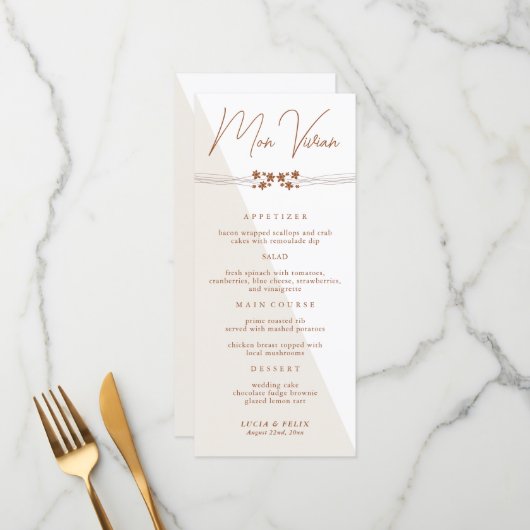 Autumn Side Floral Mariage Diner Carte Menu (Devant/Arrière en situation)