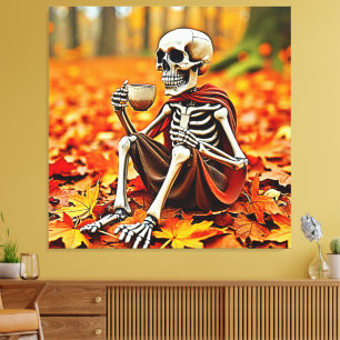 Autumn Skeleton Coffee Break Ontwerp Canvas Afdruk