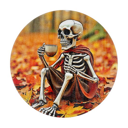 Autumn Skeleton Coffee Break Ontwerp Snijplank (Voorkant)