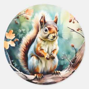 Autumn Squirrel Waterverf Ronde Sticker