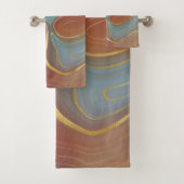 Autumn Strata | Terra Cotta Blauwgroen en Gold Aga Bad Handdoek (Insitu)