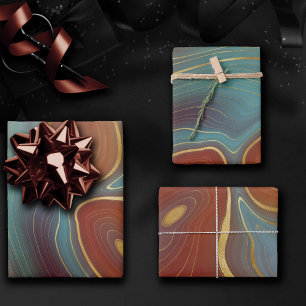 Autumn Strata Terra Cotta Blauwgroen en Gold Aga Inpakpapier Vel