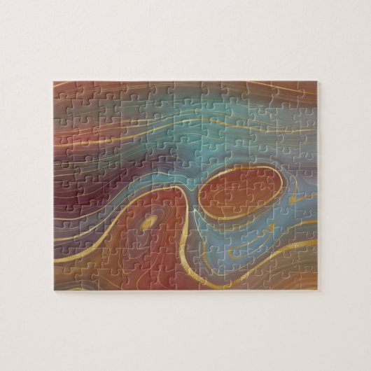 Autumn Strata | Terra Cotta Blauwgroen en Gold Aga Legpuzzel (Horizontaal)