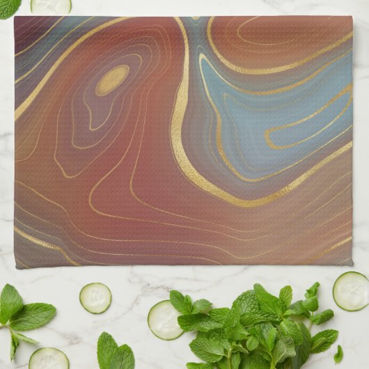 Autumn Strata | Terra Cotta Blauwgroen en Gold Aga Theedoek (Gevouwen)