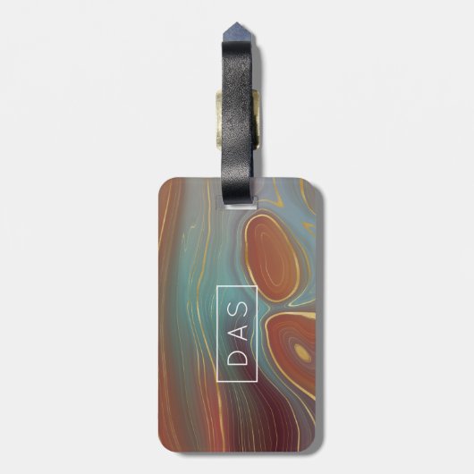 Autumn Strata | Terra Cotta Blauwgroen en Gold Mon Bagagelabel (Achterkant verticaal)