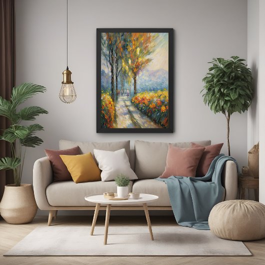 Autumn Stroll Impressionist Pathway Scene Poster