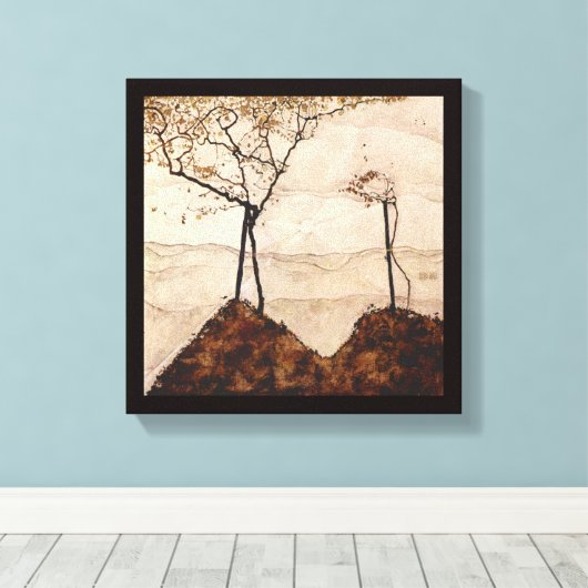 Autumn Sun en Trees van Egon Schiele,  kunst Canvas Afdruk (Insitu (Houten vloer))