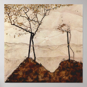 Autumn Sun en Trees van Egon Schiele, kunst Poster