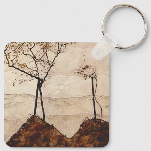 Autumn Sun en Trees van Egon Schiele,  kunst Sleutelhanger (Achterkant)