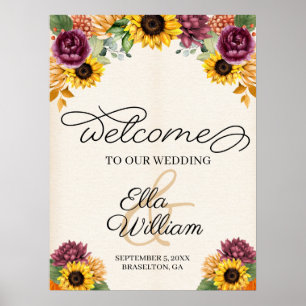 Autumn Sunflower Floral Mariage Affiche de bienven