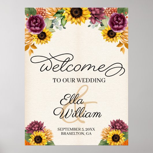 Autumn Sunflower Floral Mariage Affiche de bienven (Devant)