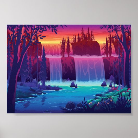 Autumn Sunset Waterfall Poster (Voorkant)