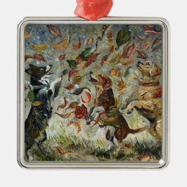 Autumn Tailwag Whimsical Golden Retriever Dogs Oil Metalen Ornament