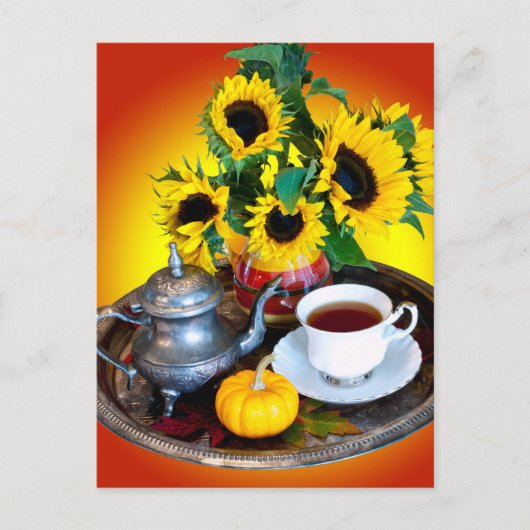 Autumn Tea Service met zonnebloemen Briefkaart (Voorkant)