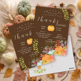 Autumn Thanksgiving Brown Invitation Card