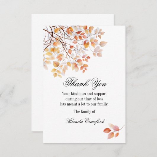 Autumn Tree Branches Cartes de remerciements funér (Devant / Derrière)