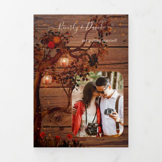 Autumn Tree Lanterns Mariage Tri-fold Invitation (Page de couverture)