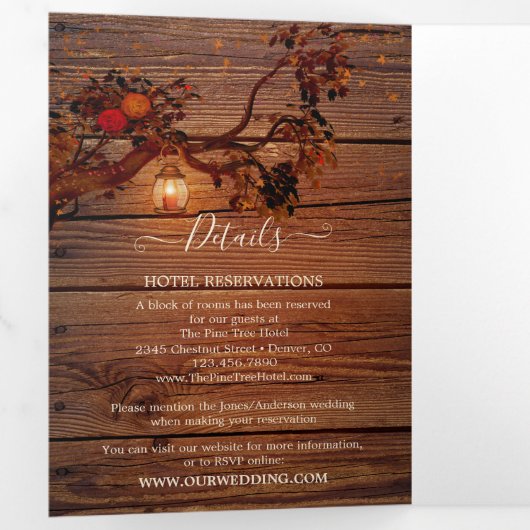 Autumn Tree Lanterns Mariage Tri-fold Invitation (Intérieur en premier)
