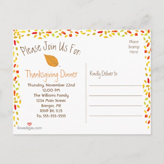 Autumn Tree Thanksgiving Sla de datum op Uitnodiging Briefkaart (Achterkant)