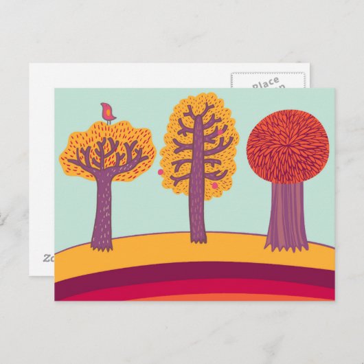 Autumn Trees en vogels Briefkaart (Voorkant / Achterkant)