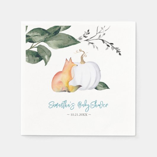Autumn Tropical Fox and White Pumpkin Napkins Servet (Voorkant)