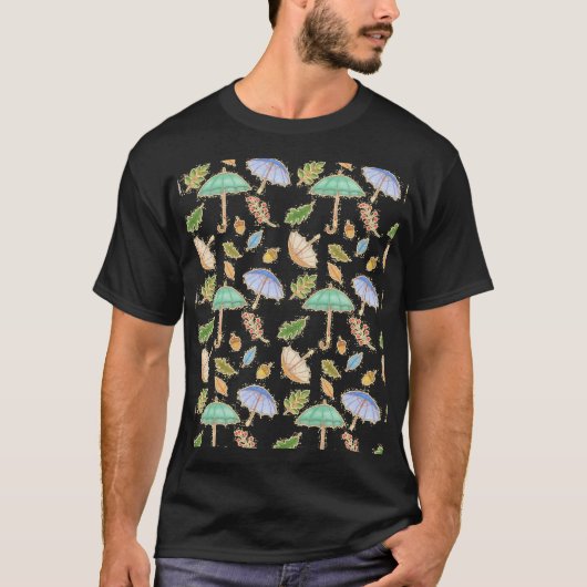 Autumn Umbrella Pattern HandDrawn Fall Leaves and  T-shirt (Voorkant)