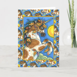 AUTUMN VERLAAT OP EEN UNICORN STALLION, DIE HORSE FEESTDAGEN KAART