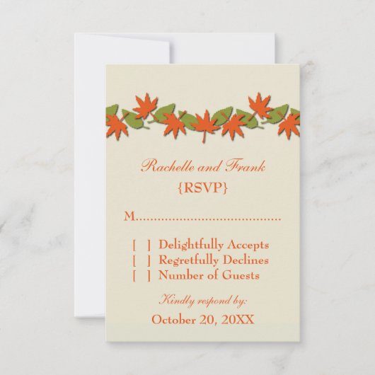 Autumn verliest RSVP-kaart rand, Oranje/groen RSVP Kaartje (Voorkant)